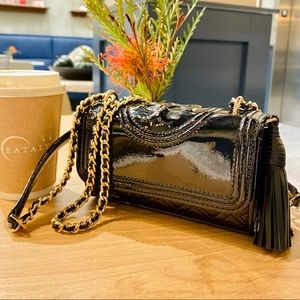 NWOT Tory Burch Fleming Black Quilted Patent Leather Micro Shoulder Bag